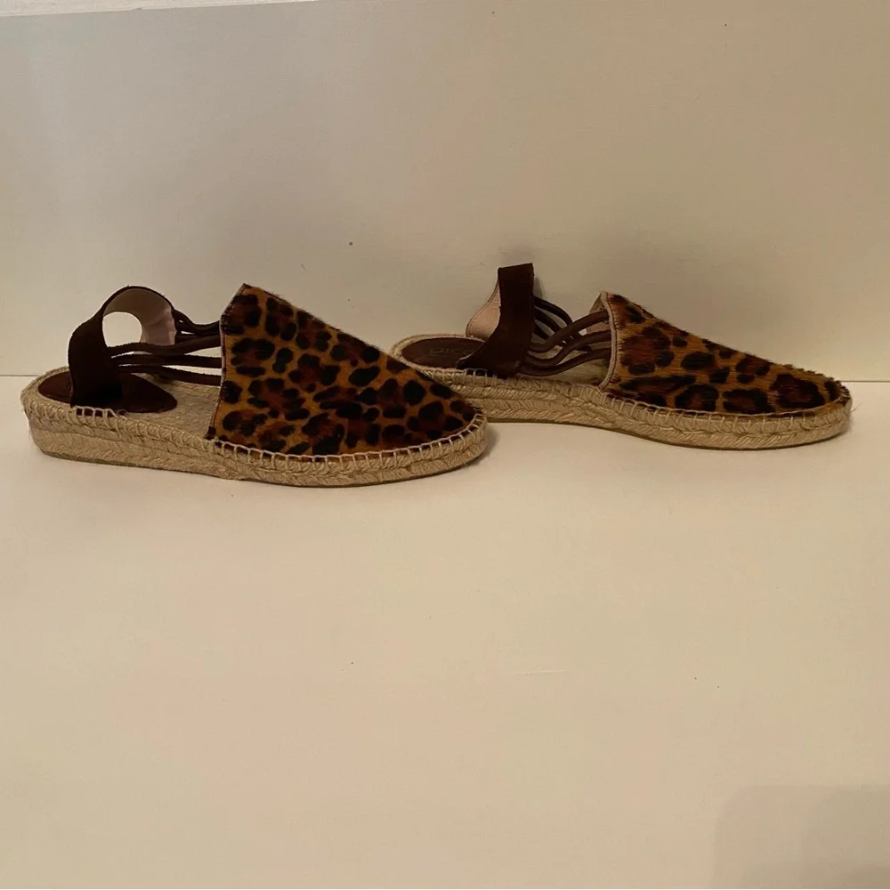 NEW PICON ESPADRILLE SHOES BROWN ANIMAL PRINT LEATHER HANDMADE SPAIN SIZE 7.5
